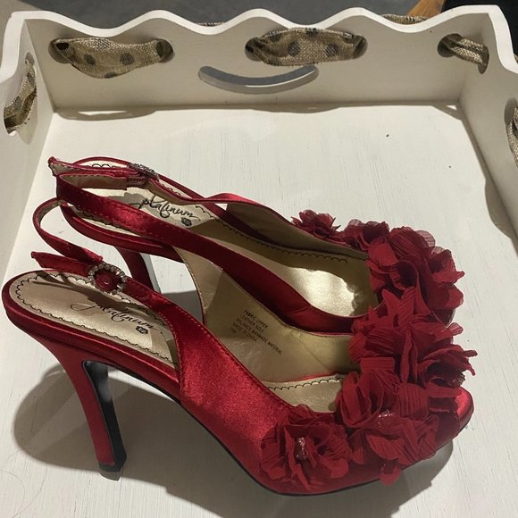 NWT BP Platinum RED Satin Slingback Heels sz 7.5 - Picture 1 of 8
